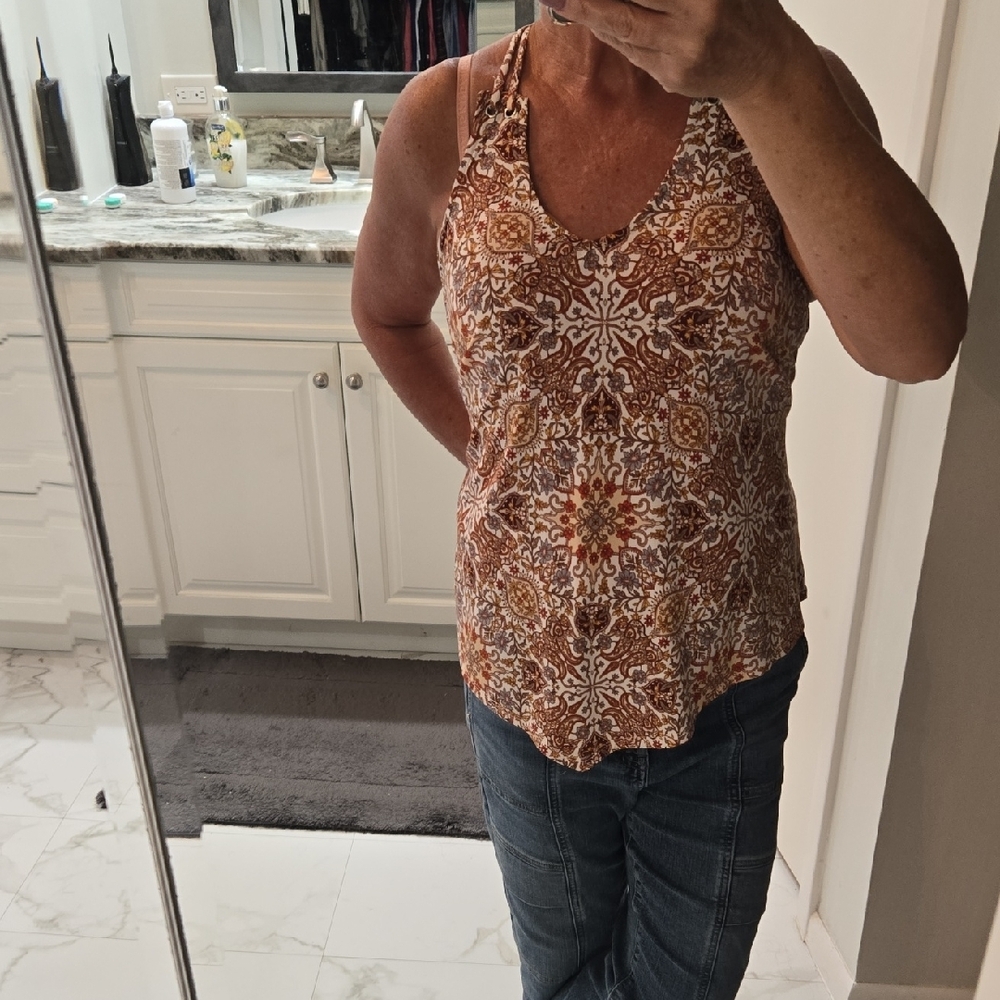 Lavish Orange And Brown Patterned Sleeveless Top - image 3